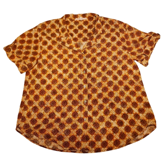 Jane + Dalancey Short Sleeve Retro Style Casual Button Down Shirt Size M - Picture 7 of 12